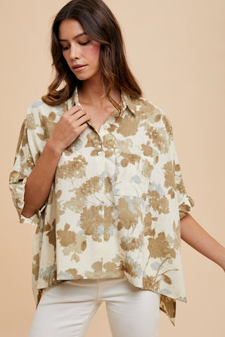 Trust In You Vintage Floral Print Oversized Button Down Top