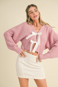 "Scouted Out" Bow-Front Crop Cardigan Sweater