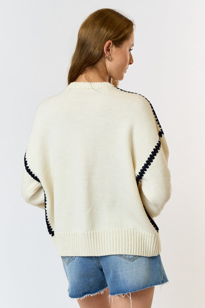 "Listen To Your Heart" Contrast Stitch Sweater Top