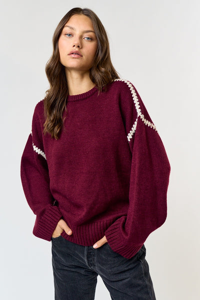 "Listen To Your Heart" Contrast Stitch Sweater Top