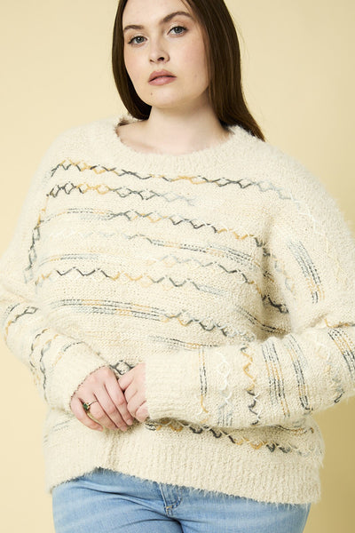 "Just Visiting" Plus Long Sleeve Textured Sweater Top