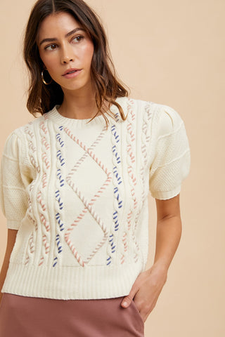 Light It Up Color Stitch Detail Sweater Top