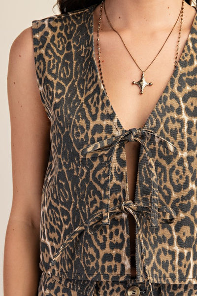 "Made For Me" Leopard Print Tie Front Vest