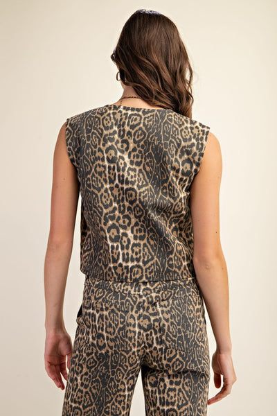 "Made For Me" Leopard Print Tie Front Vest