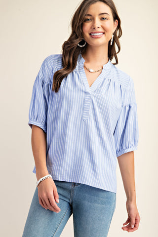 All That You Need Striped Quarter Length Bubble Sleeve Top