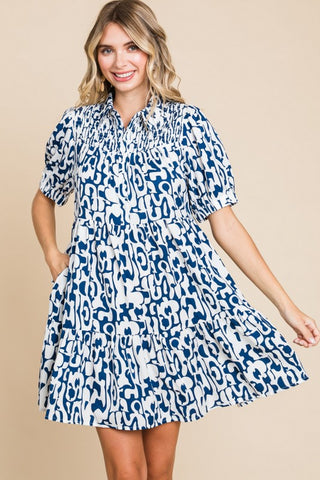Plus Something To Talk About Navy Printed Collar Dress