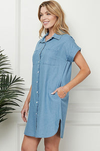 Plus Take Me Dancing Button Down Collared Pocket Dress