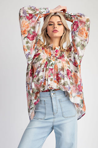 Plus Miles Away Vintage Floral Print Top