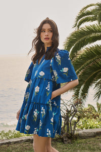 "All For Love" Floral Print Split Neck Shift Dress