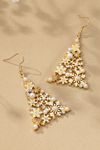 "With Love" Rhinestone Snowflake Christmas Tree Earrings