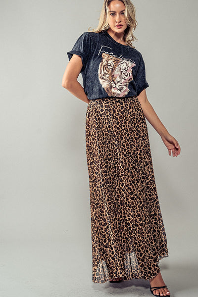 "See You There" Leopard Print Pleated Maxi Skirt