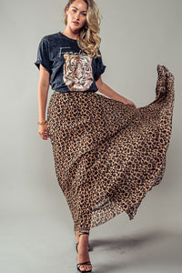 "See You There" Leopard Print Pleated Maxi Skirt