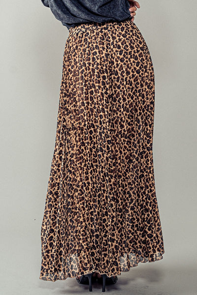 "See You There" Leopard Print Pleated Maxi Skirt