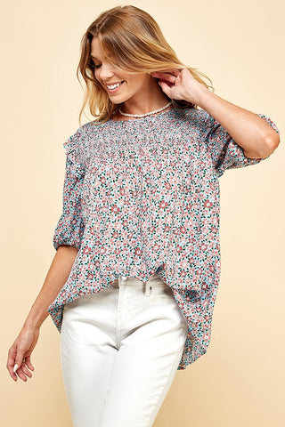 Stay Around Ruffle Shoulder Multi Floral Loose Top