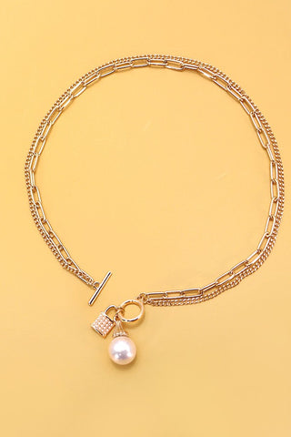 "That's My Life" Pearl Lock Charm Layered Necklace