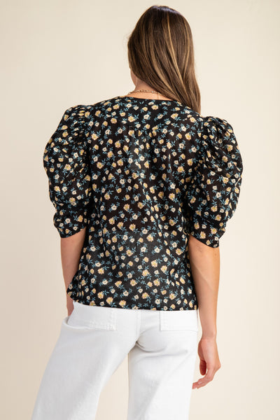 "Say It Again" Floral Print Puff Sleeve Top