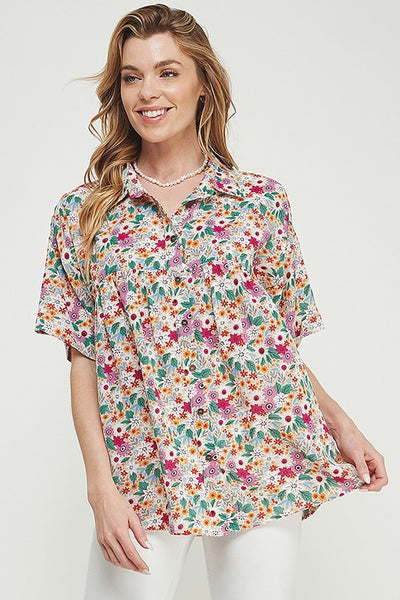 Plus Make It Up Button Down Floral Top