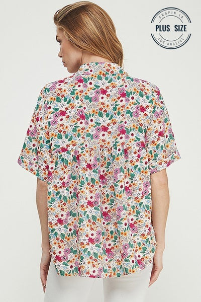 Plus Make It Up Button Down Floral Top