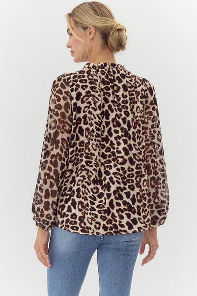 "Check It Out" Leopard Print Chiffon Long Sleeve Top