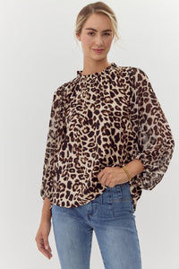 "Check It Out" Leopard Print Chiffon Long Sleeve Top