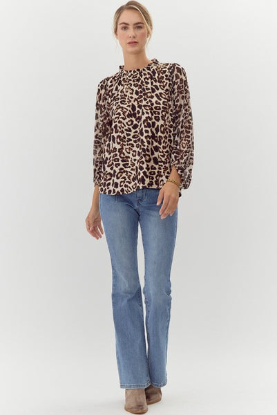 "Check It Out" Leopard Print Chiffon Long Sleeve Top