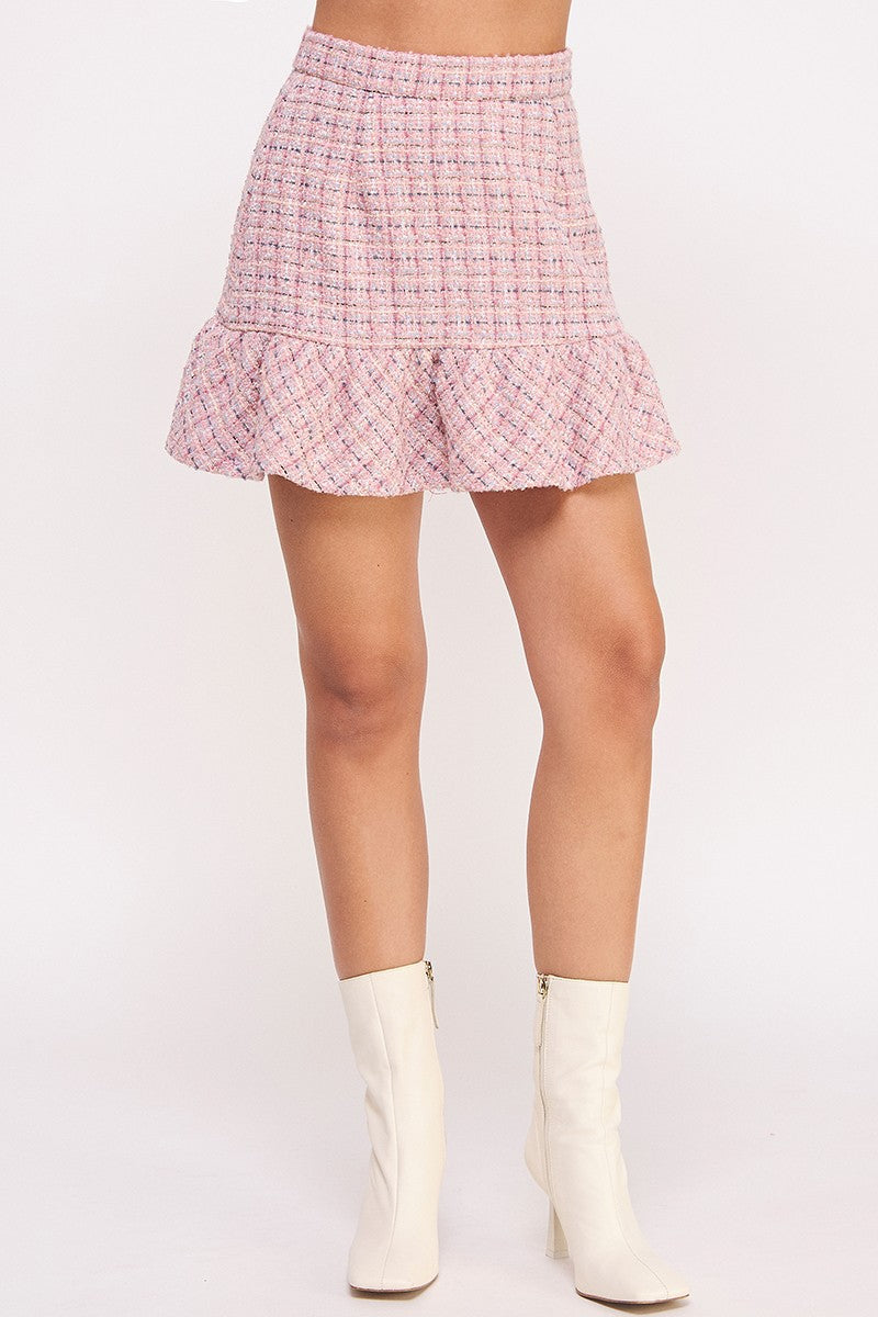 "Waiting On Forever" Pink Tweed Mini Skirt