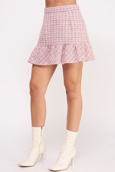 "Waiting On Forever" Pink Tweed Mini Skirt