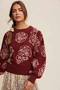 "In My Element" Flower Pattern Knit Sweater