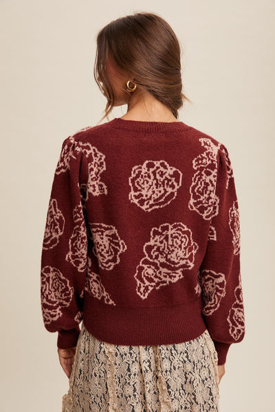 "In My Element" Flower Pattern Knit Sweater