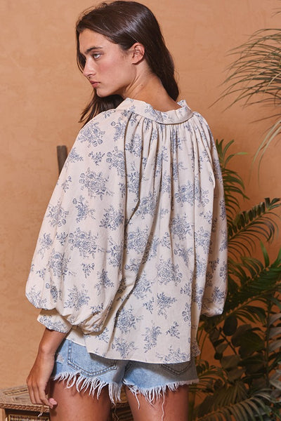 "Your Love" Puff Sleeve Pleated Long Sleeve Floral Top