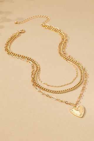 "All That You Are" 3 Layer Heart Pendant Mixed Chain Necklace