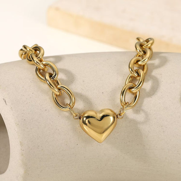 "Not Going Back" Stainless Steel Chunky Heart Bracelet