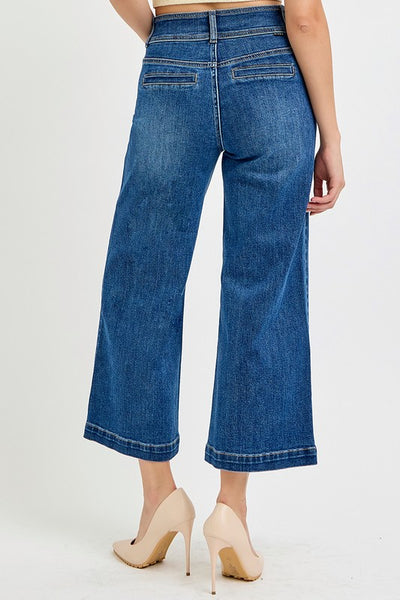 Risen "Riley" High Rise Crop Wide Chain Jeans