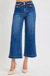 Risen "Riley" High Rise Crop Wide Chain Jeans