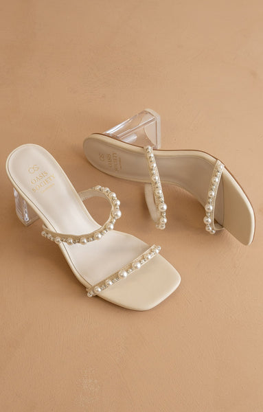 "Mae" Open Toe Strappy Pearl Heel