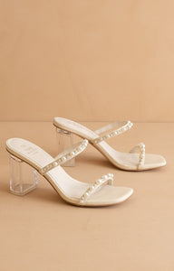 "Mae" Open Toe Strappy Pearl Heel