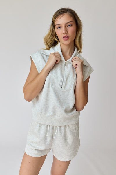 "You Get Me" Half Zip Cropped Sweatshirt And Shorts Set