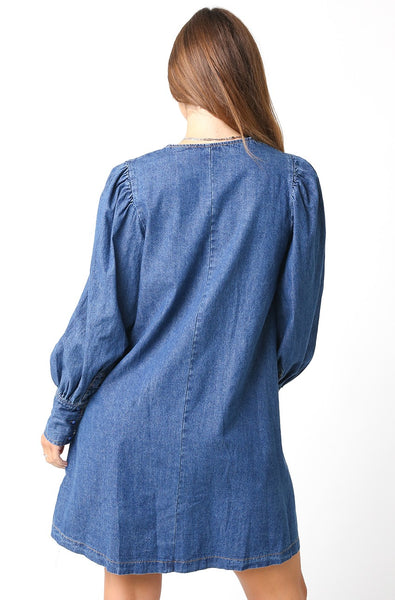 "Denim Darling" Cuff Sleeve Denim Dress