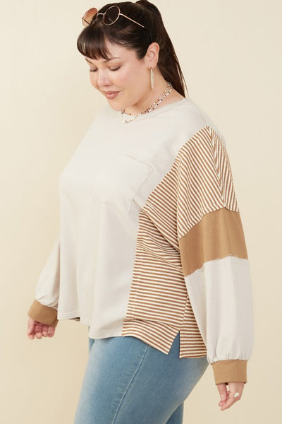 "When I See You Smile" Plus Stripe Sleeve Top