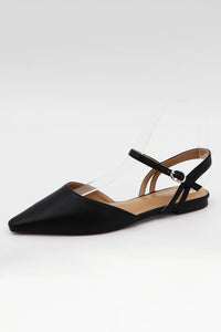 "Wise" Pointed Toe Open Back Ankle Strap Flats