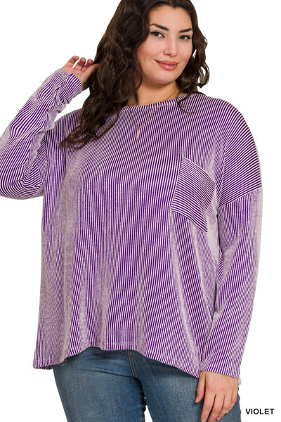 "Longer Nights" Plus Ribbed Oversized Long Sleeve Top