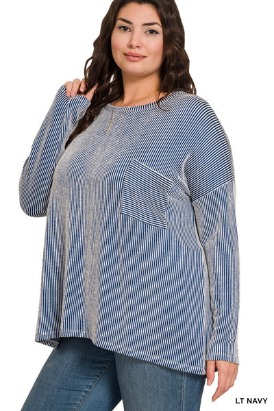 "Longer Nights" Plus Ribbed Oversized Long Sleeve Top