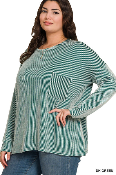 "Longer Nights" Plus Ribbed Oversized Long Sleeve Top