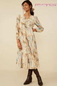 "Almost Home" Plus Long Sleeve Oil Print Dress