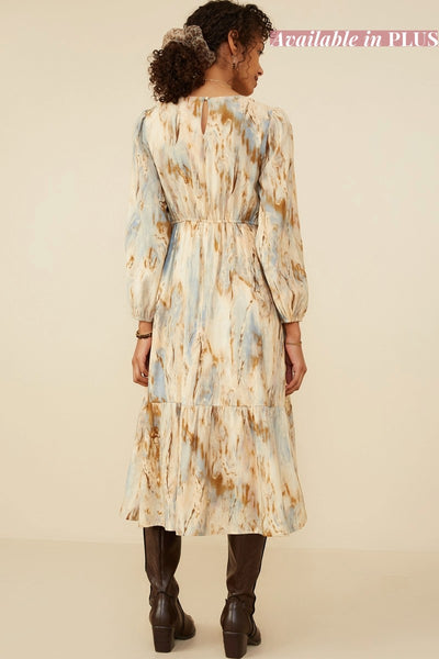 "Almost Home" Plus Long Sleeve Oil Print Dress