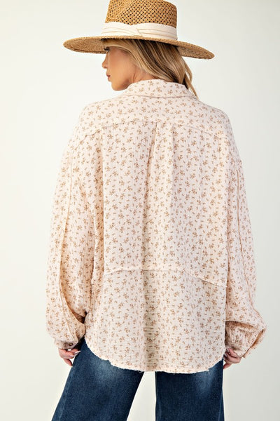 Plus "Falling For You" Printed Cotton Gauze Button Down Shirt