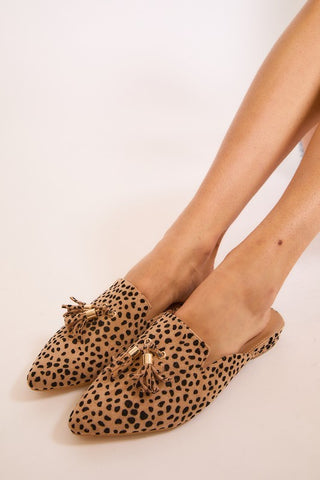 "Darcy" Leopard Print Tassel Pointed-Toe Mule