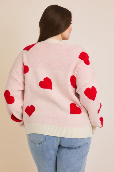 "All The Feels" Plus Round Neck Heart Sweater