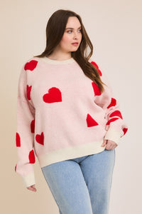 "All The Feels" Plus Round Neck Heart Sweater