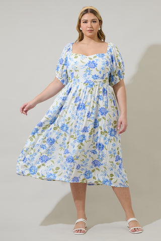 "She's So Beautiful" Plus Floral Puff Sleeve Midi Dress